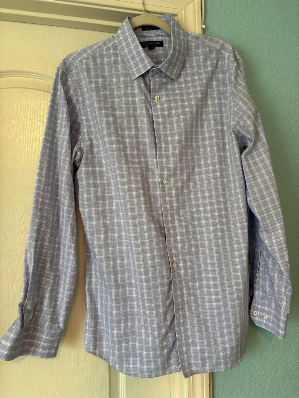 Banana Republic Light Blue Plaid Slim Fit Dress Shirt